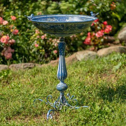 Pedestal Birdbath with Little Bird Detail - 3 Options: Antique Blue