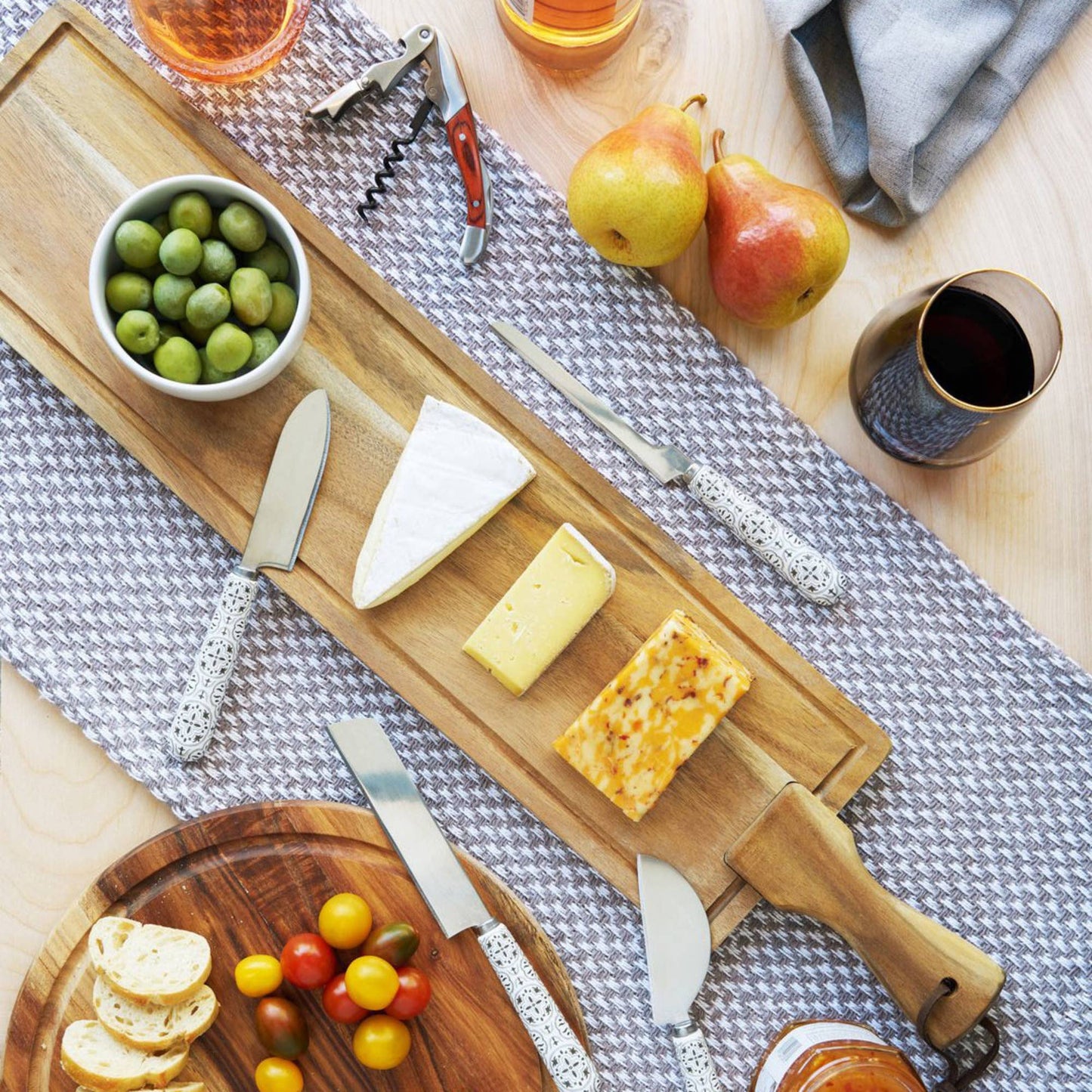26.5 inch Acacia Tapas Board with Faux Leather Hanging Strap