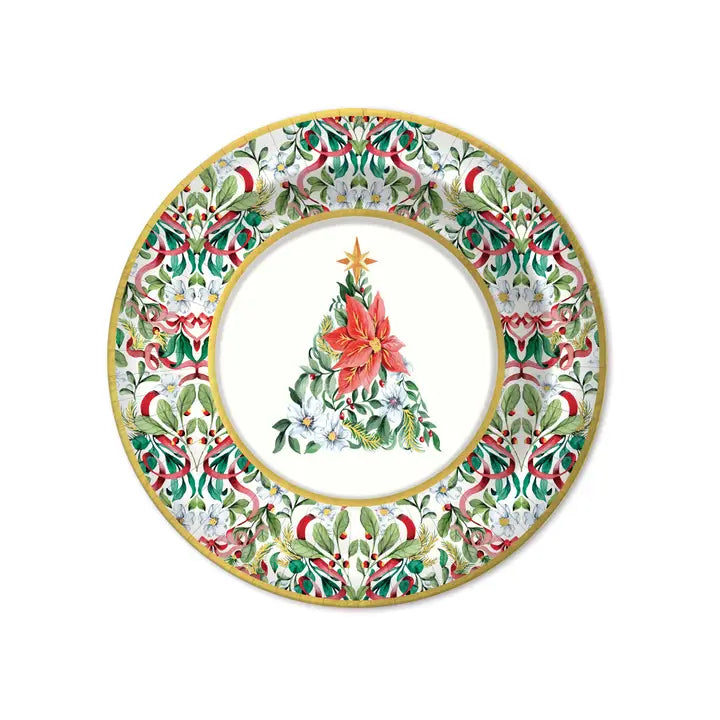 Red Ribbon Christmas Paper Dessert Plate
