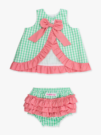 Classic Spring Green Gingham Ruffle Swing Top & Bloomer