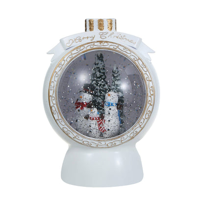 Christmas Musical White Round Snow Globe Lantern with Snowman Family Scene for Christmas Decoration