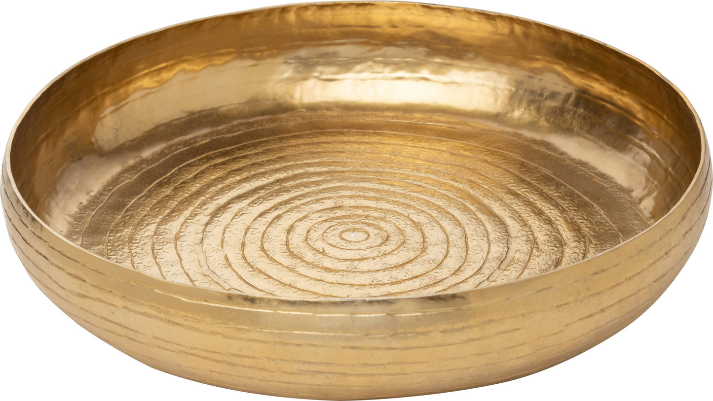 Hammered alum round tray w/ raised sides,gld,13in
