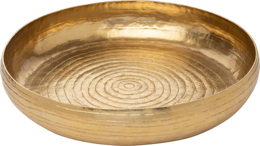 Hammered alum round tray w/ raised sides,gld,13in