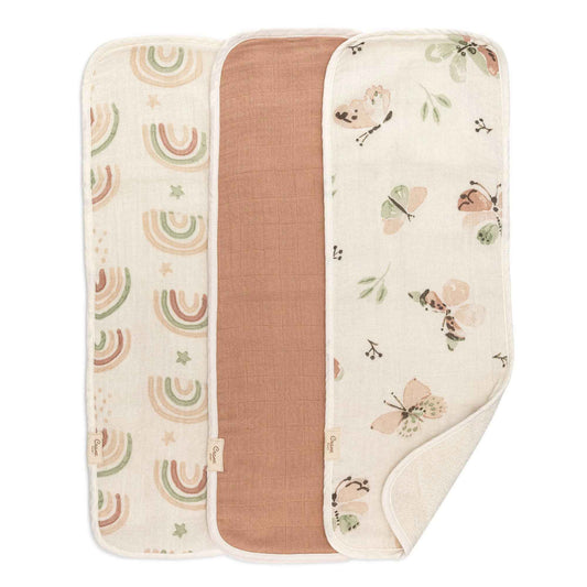 Crane Baby - Parker 3-pc. Baby Burp Cloth Set (Rainbow/Butterfly)