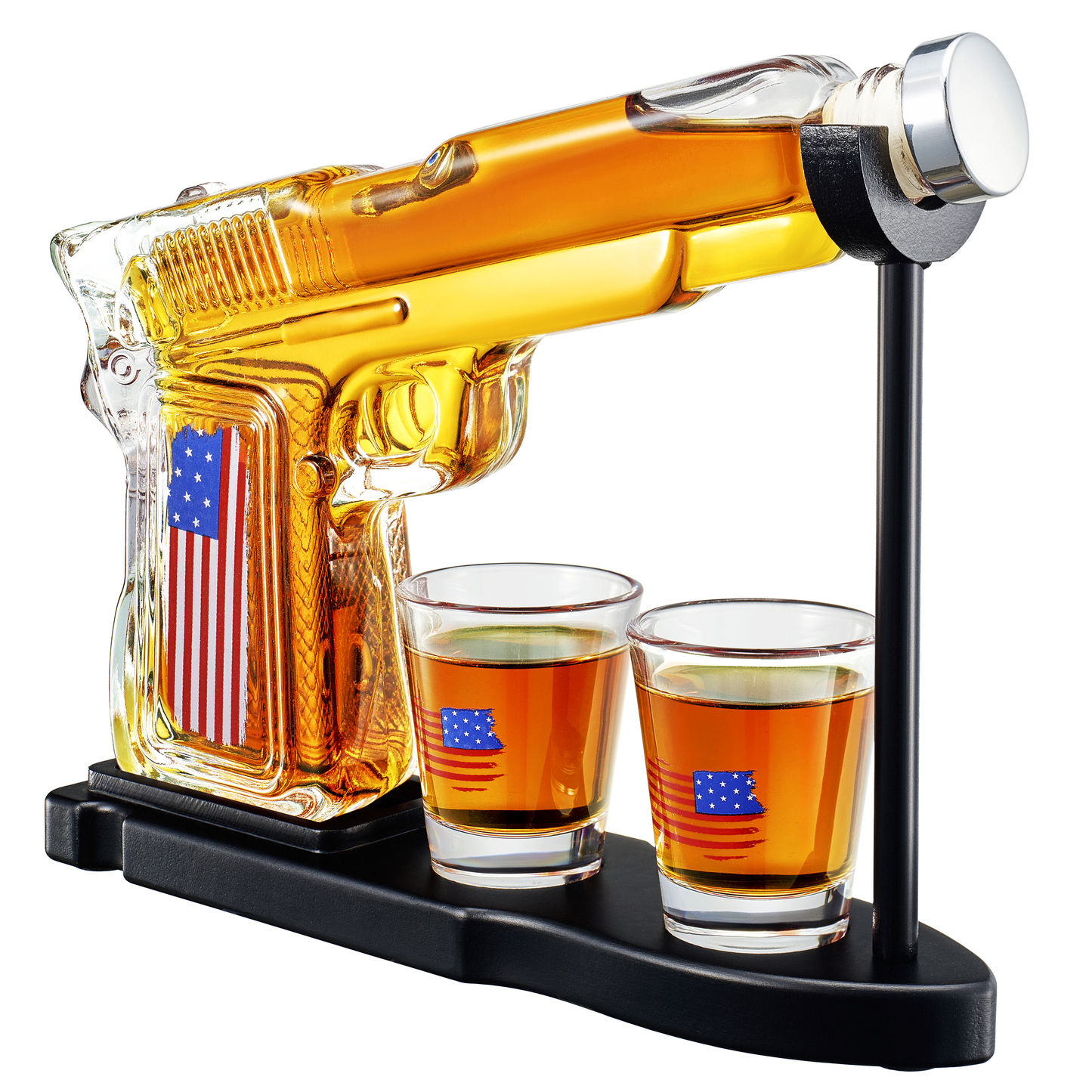 US Flag Whiskey Decanter Set - 8 Oz Gun Pistol AMERICA
