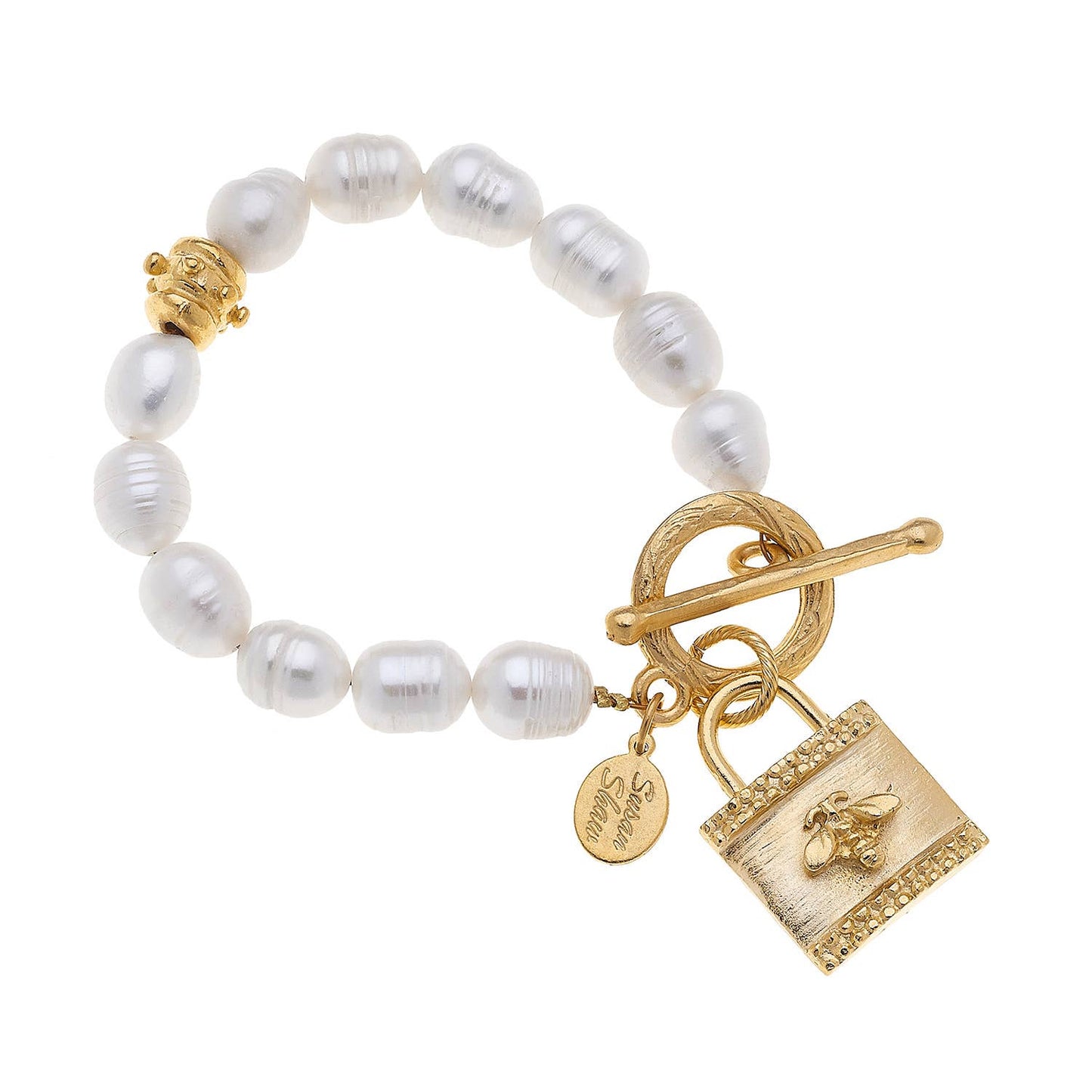 Susan Shaw - Freshwater Pearl & Bee Lock Toggle Bracelet