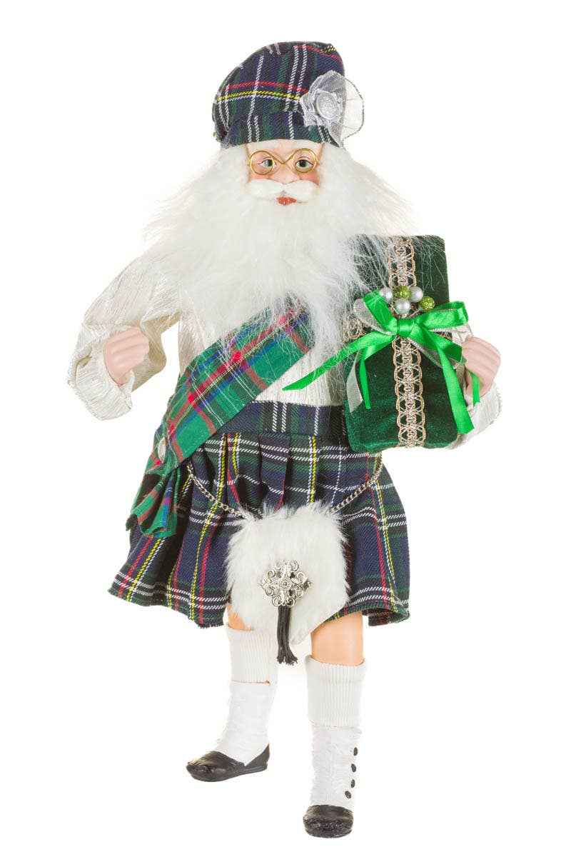 Green/White Scottish Santa Figurine With Forest Kilt