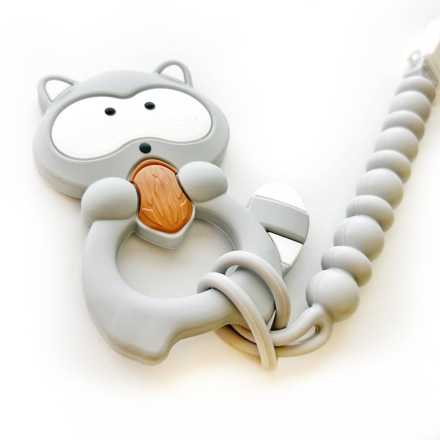 Raccoon Woodland Creature Silicone Teething Toy with Clip