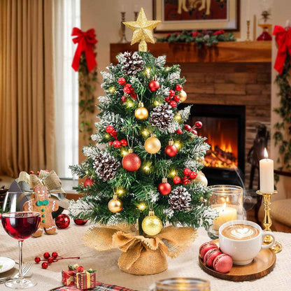 24" Tabletop Christmas Tree | Pre-Lit Lights and Ornaments
