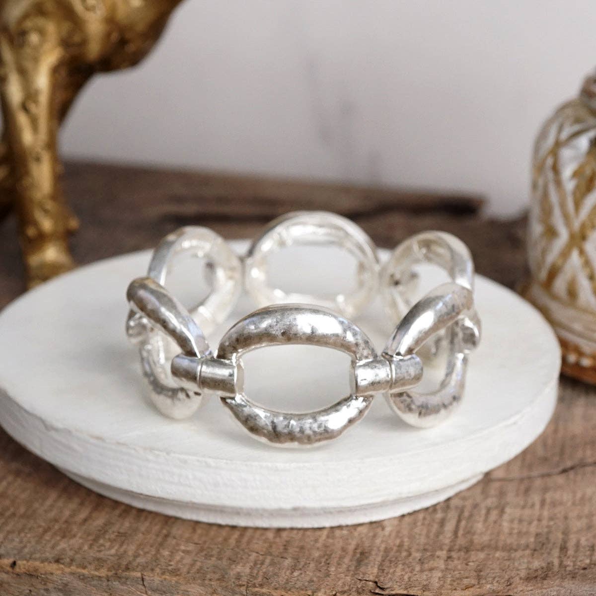 Chunky Hammered Link Stretch Bracelet