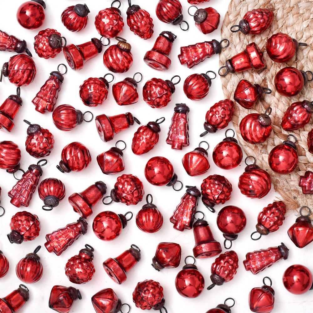 Glass Red Christmas Ornaments -Set of 25