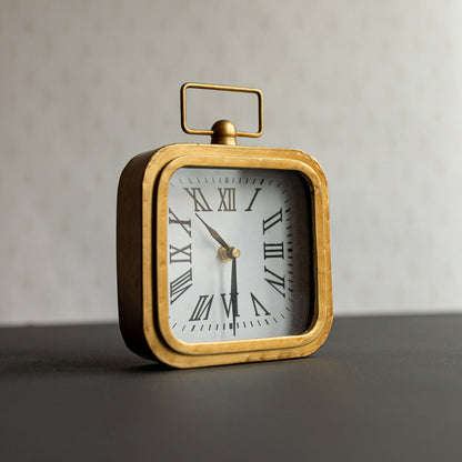 Rounded Brass Tabletop Clock With Handle And Glass