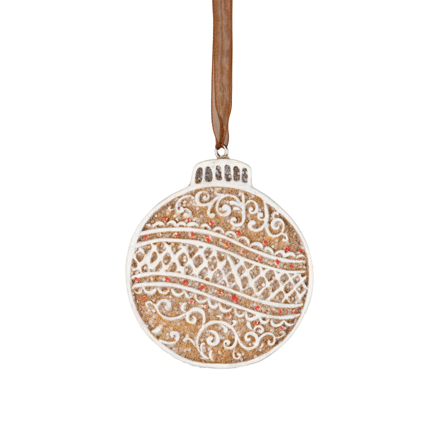 Resin gingerbread Christmas ball orn, 3 in