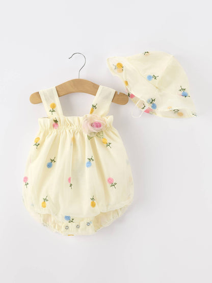 Storybook Floral Baby Girl Romper With Hat