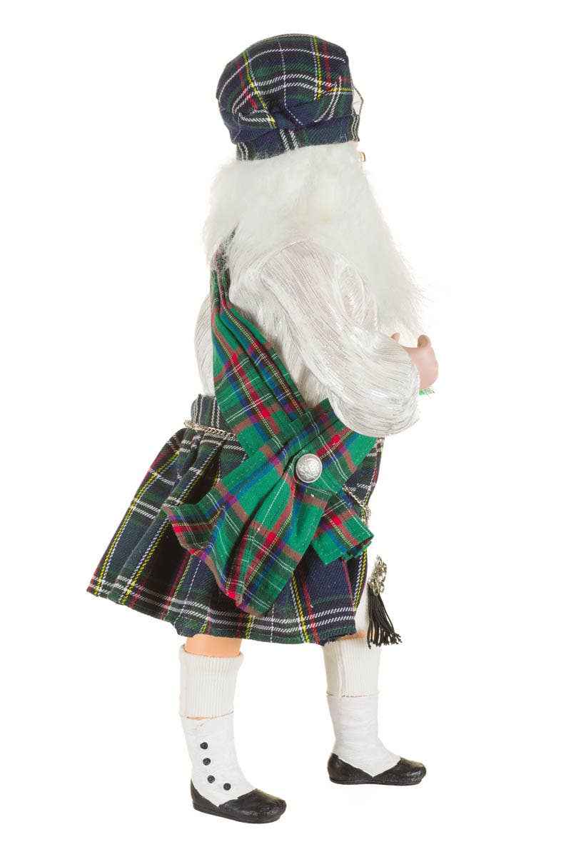 Green/White Scottish Santa Figurine With Forest Kilt