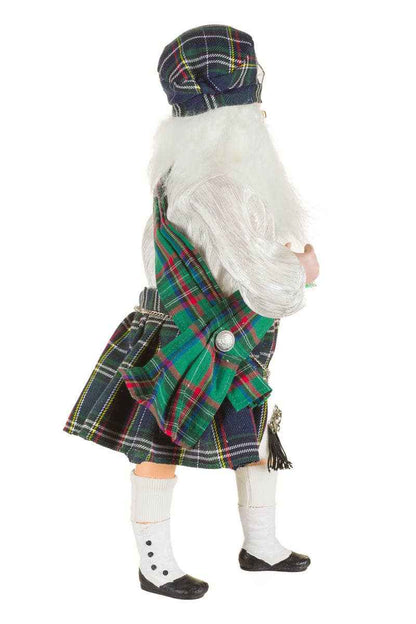 Green/White Scottish Santa Figurine With Forest Kilt