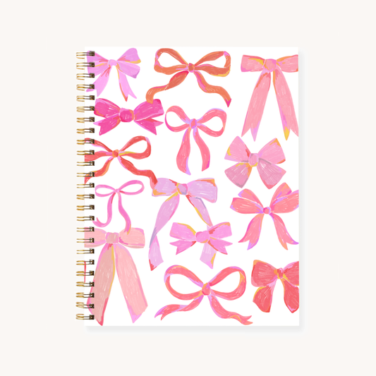 Elyse Breanne Design - Pink Bows 7x9 Hardcover Spiral Notebook