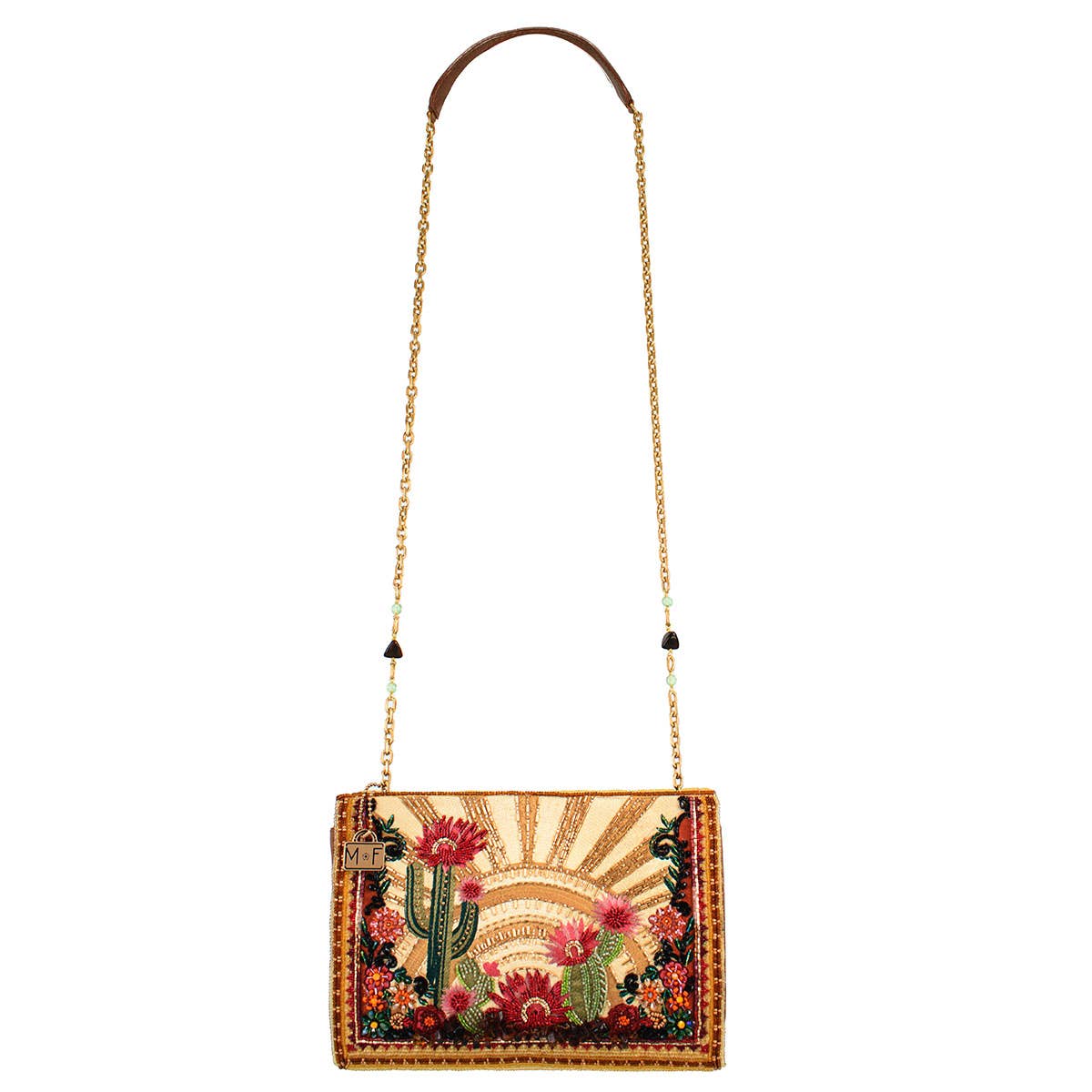 Mary Frances Accessories - Desert Sunrise Beaded Cactus and Floral Crossbody Handbag