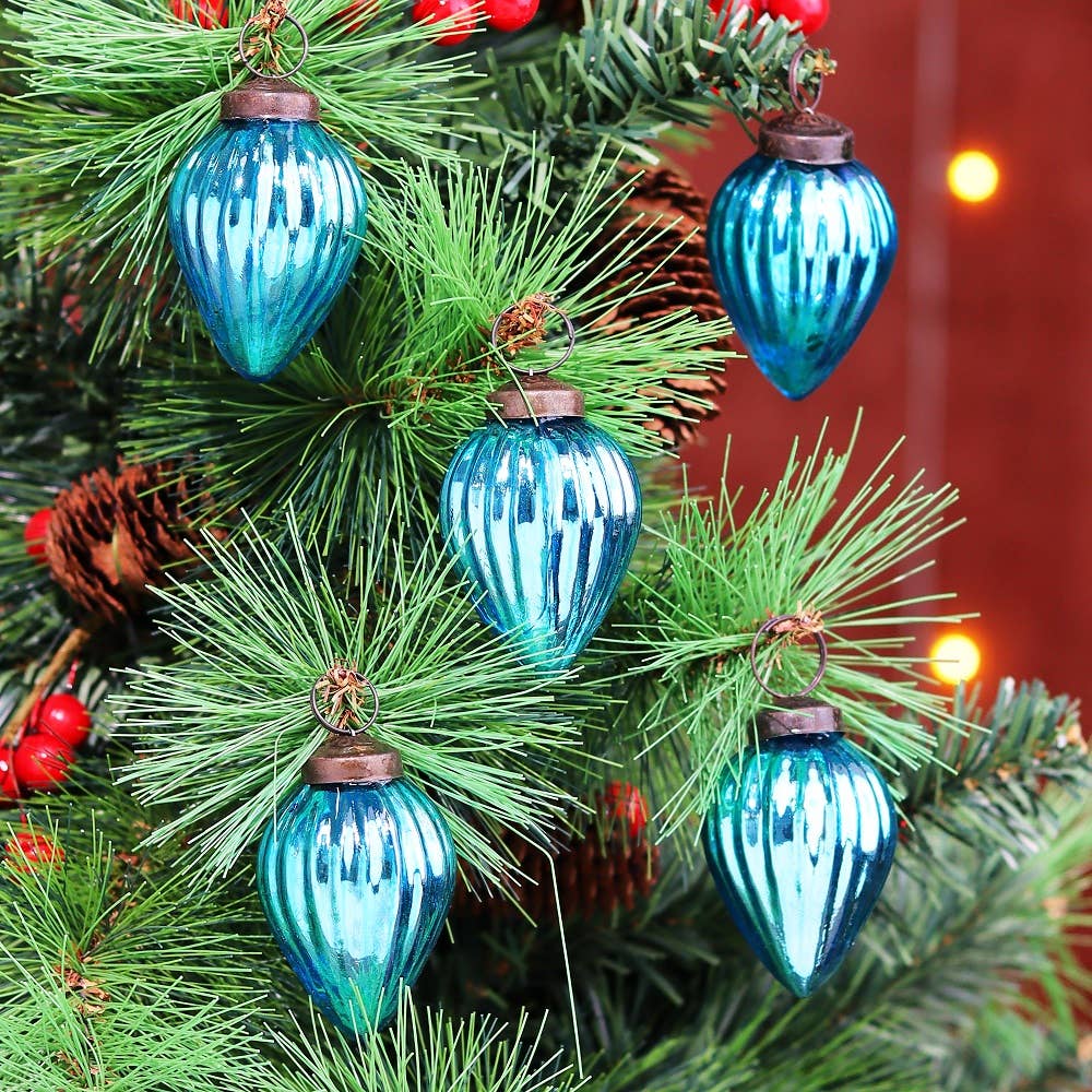 Turquoise Glass  Christmas Ornaments - Set of 12
