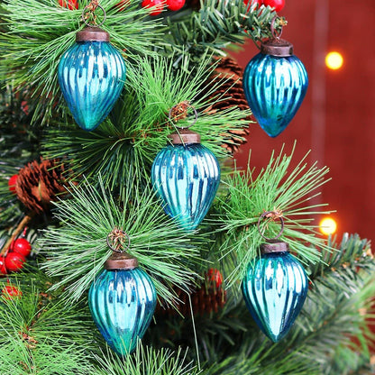 Turquoise Glass  Christmas Ornaments - Set of 12