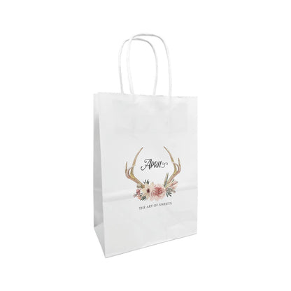 Custom Print Gem 5.3x3.5x8.5 inches White Paper Bags: 250 bags - $0.62/pc / 1 side print (front)