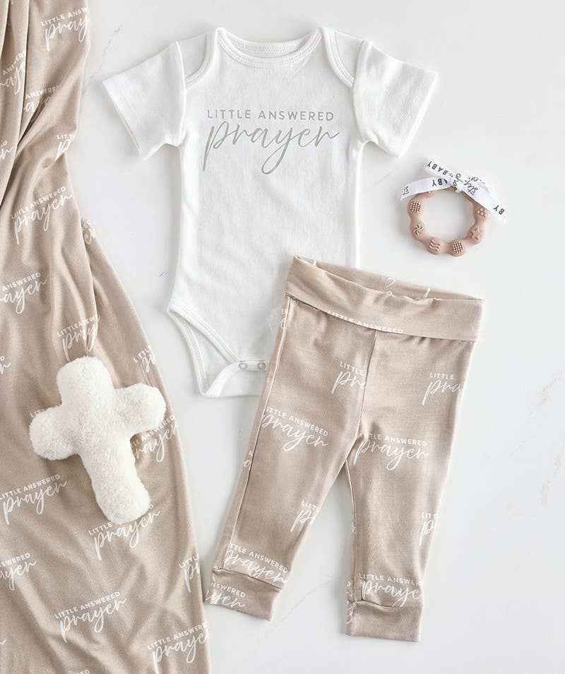 Swaddle Blanket + Cross Rattle - Answered Prayer: 45" Sq