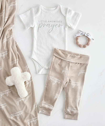 Swaddle Blanket + Cross Rattle - Answered Prayer: 45" Sq
