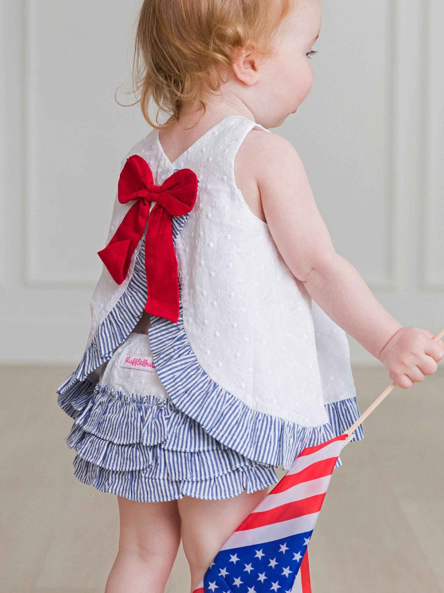 Baby Girls White & Classic Blue Seersucker Swiss Dot Swing Top & Bloomer Set: 0-3m
