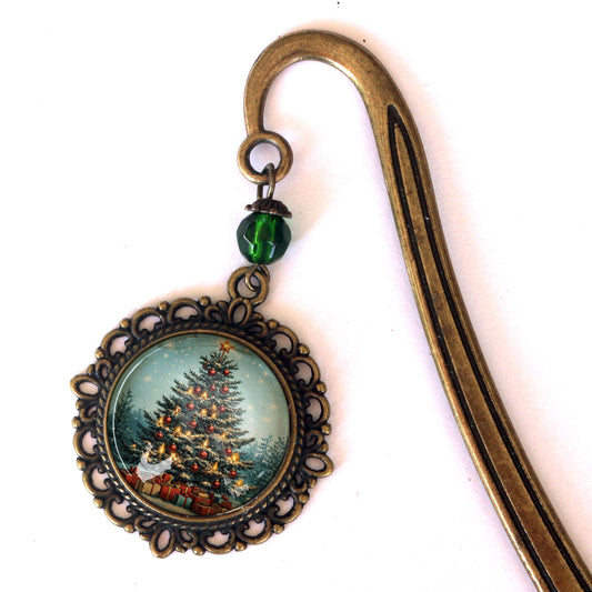 Victorian Christmas Tree Bronze and Glass Bookmark