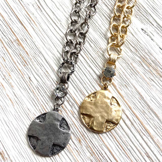 Coin medallion matte gold necklace Lord’s Prayer religious