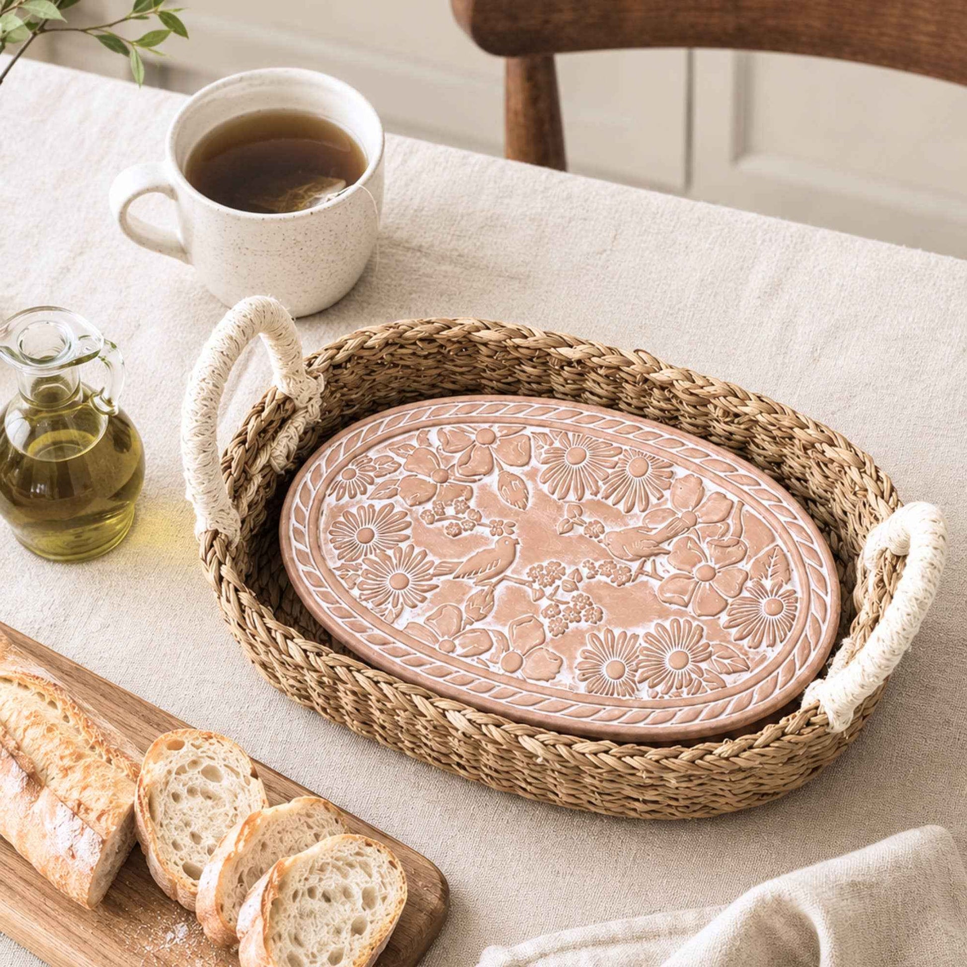 Handmade Bread Warmer & Wicker Basket - Garden Oval
