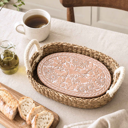 Handmade Bread Warmer & Wicker Basket - Garden Oval