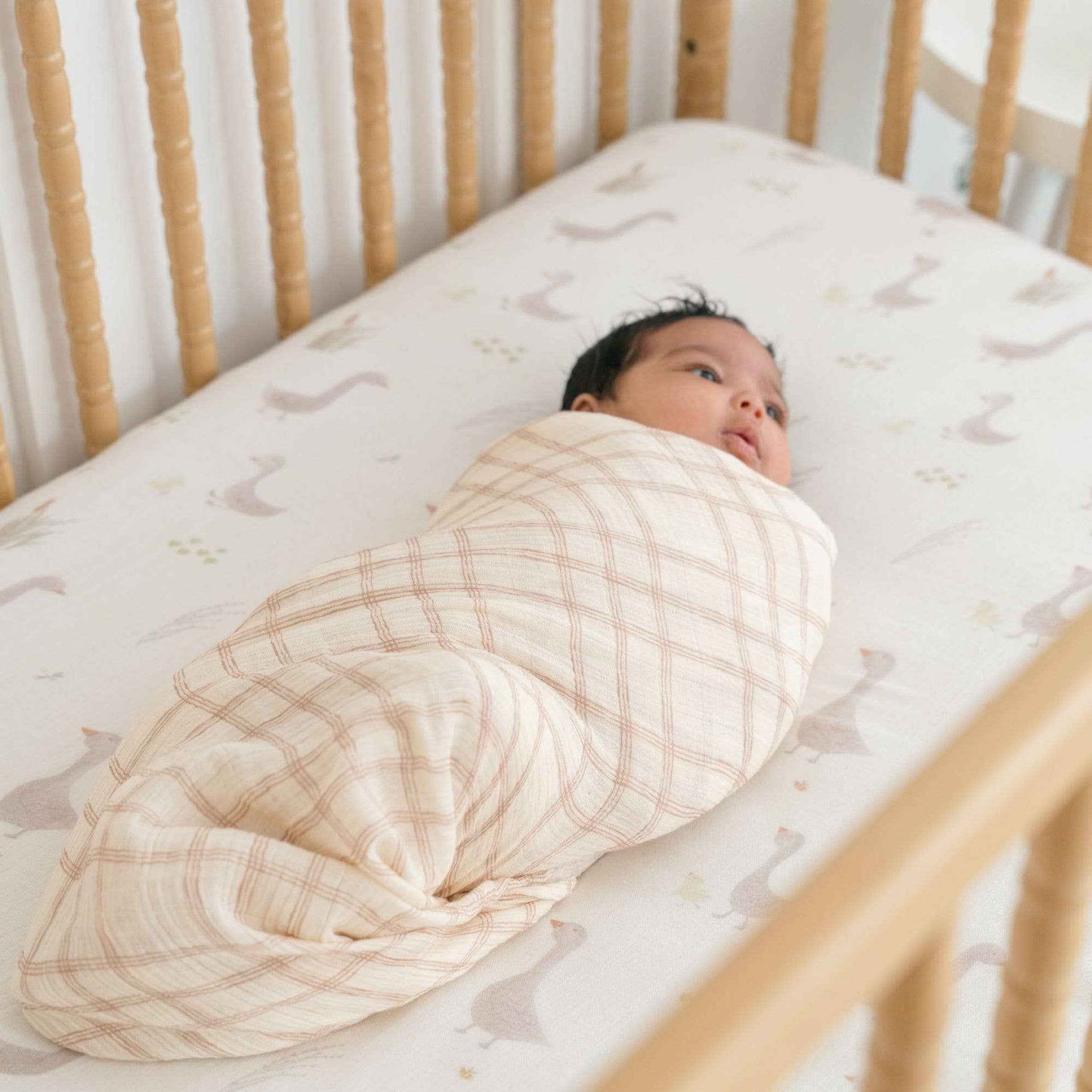 Crane Baby - Charlie 2-pc. Farmhouse Goose/Check Swaddle Set