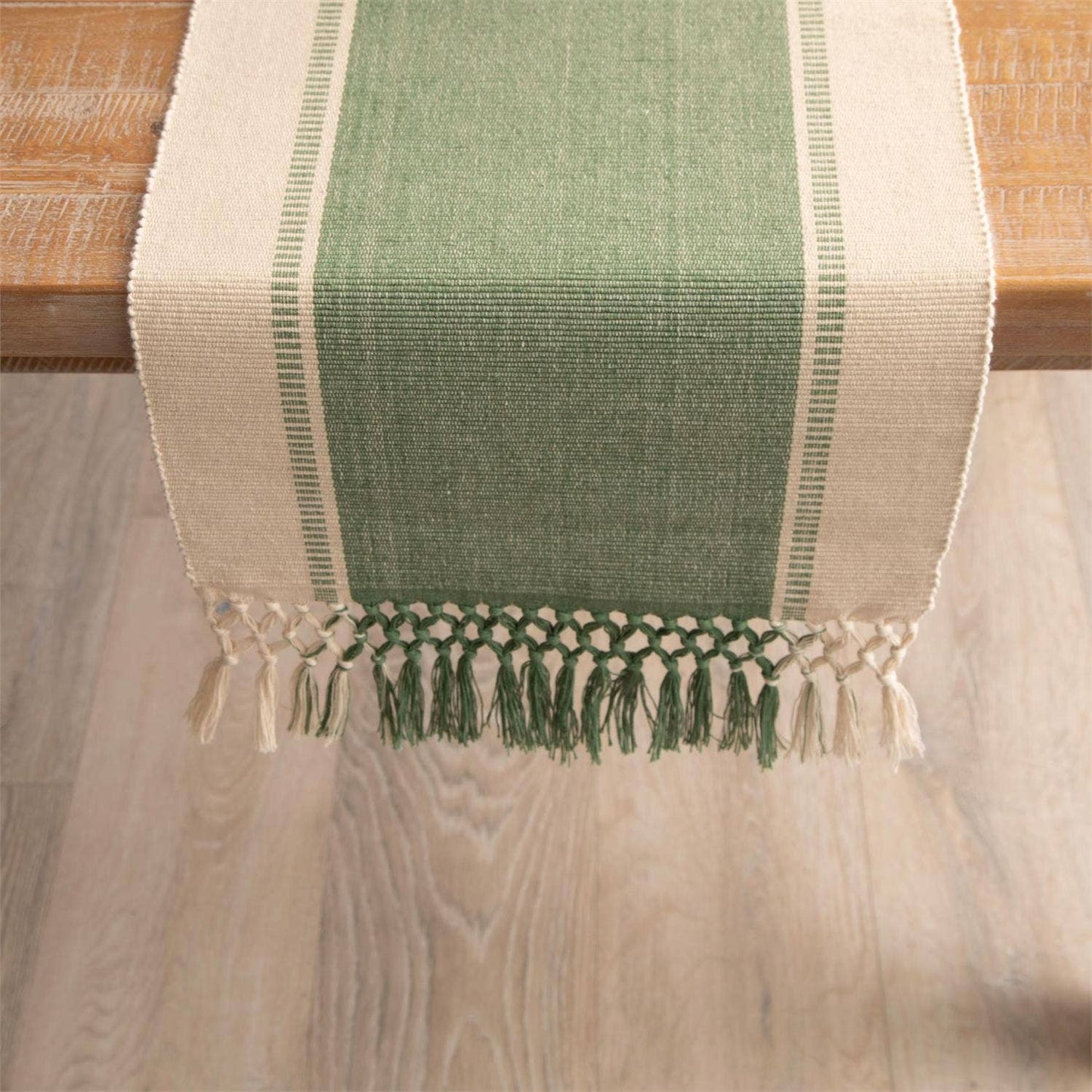 Table Runner - Woven Green And Natural