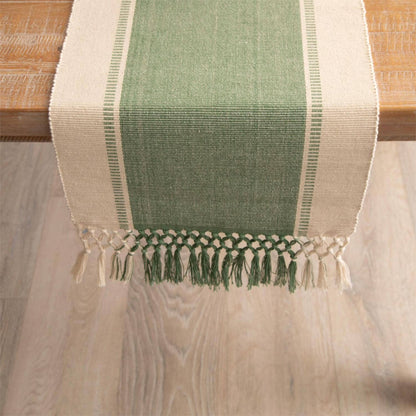 Table Runner - Woven Green And Natural