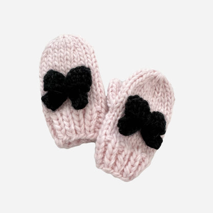 Bow Mittens, Baby Pink/Black | Baby & Kids Holiday Accessory