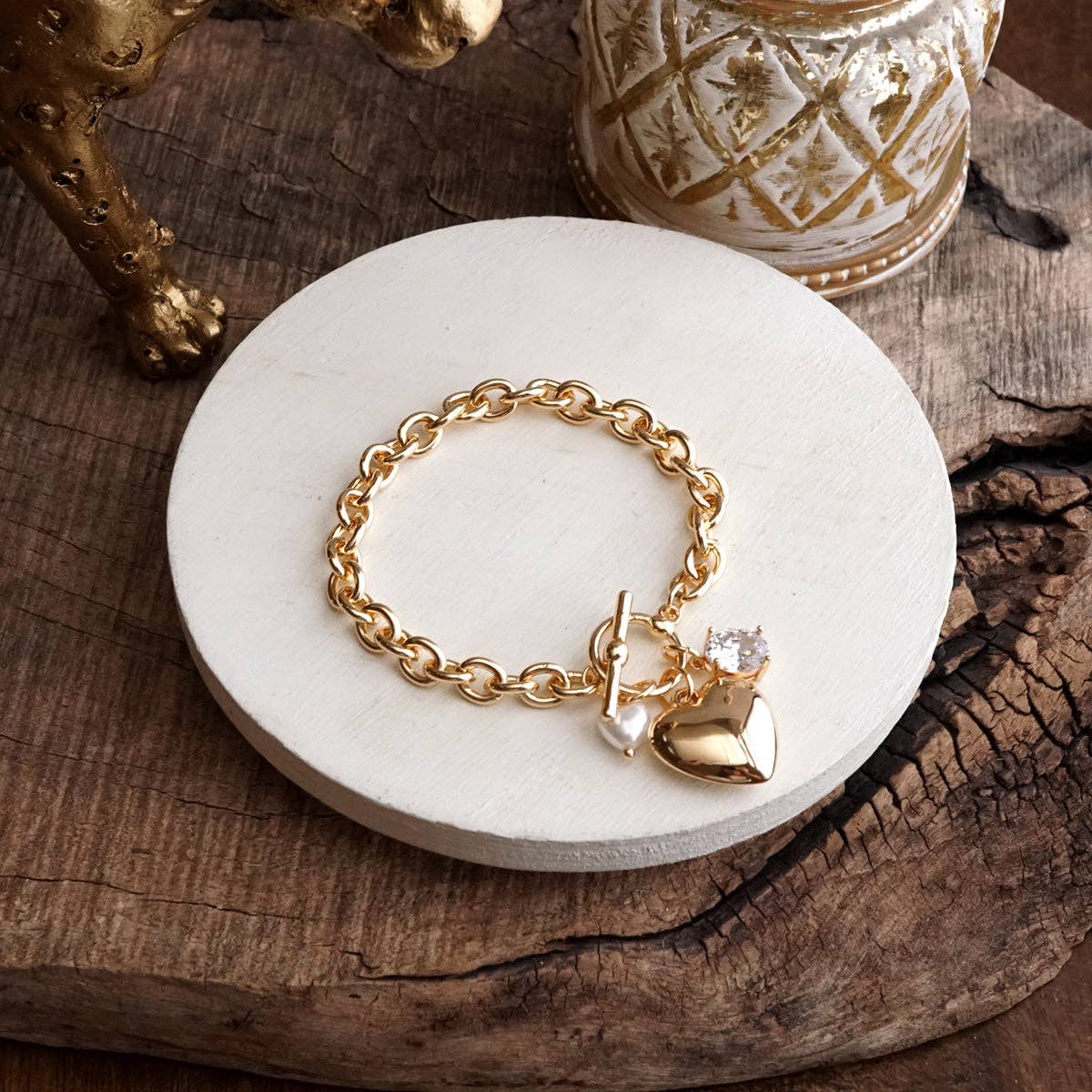 PennyLine inc - Heartstring Glow – Toggle Charm Bracelet with Pearl & Crystal