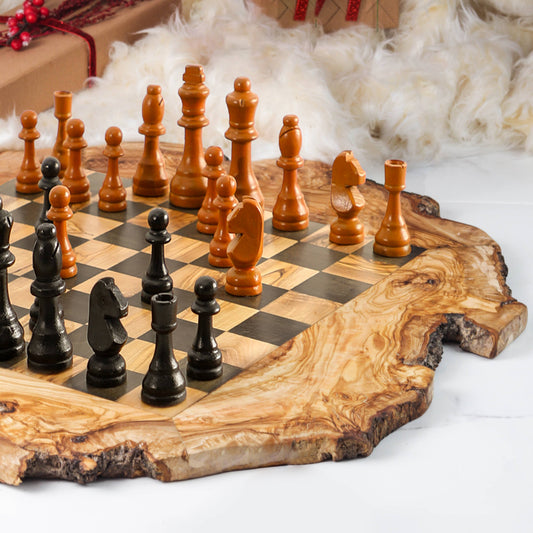 Olive Wood Chess Board – Black Squares Handmade