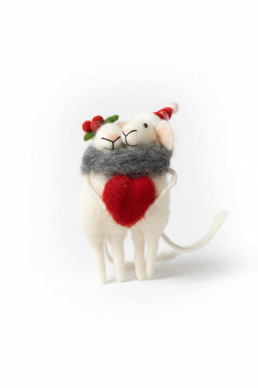 Plush Mice Hugging Holding Heart Ornament