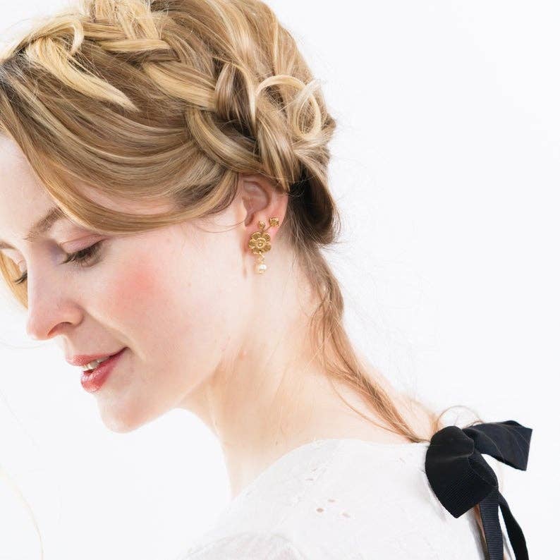 Flower And Pearl Stud Earrings