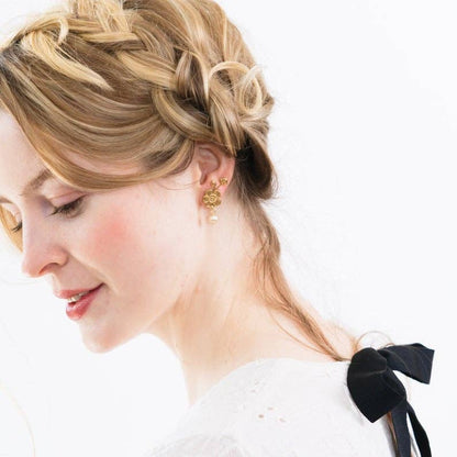 Flower And Pearl Stud Earrings