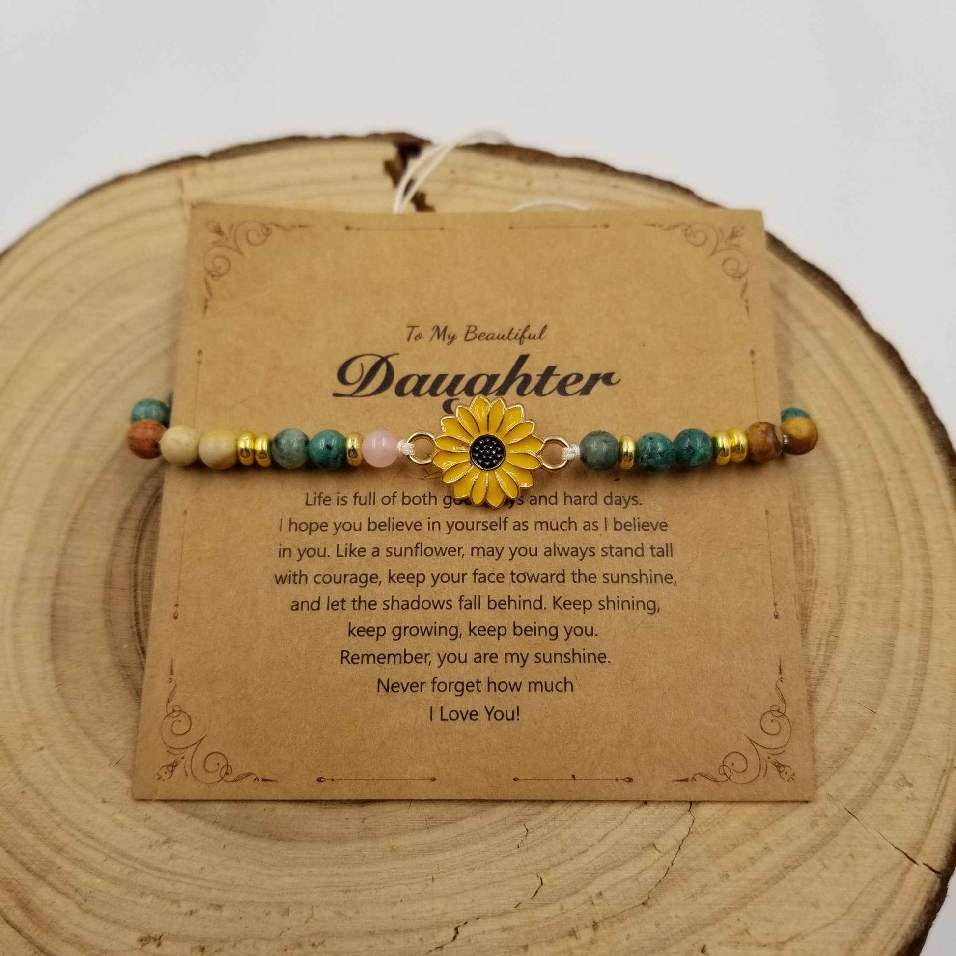 Natural Stone Sunflower Bracelet - Daughter Gift