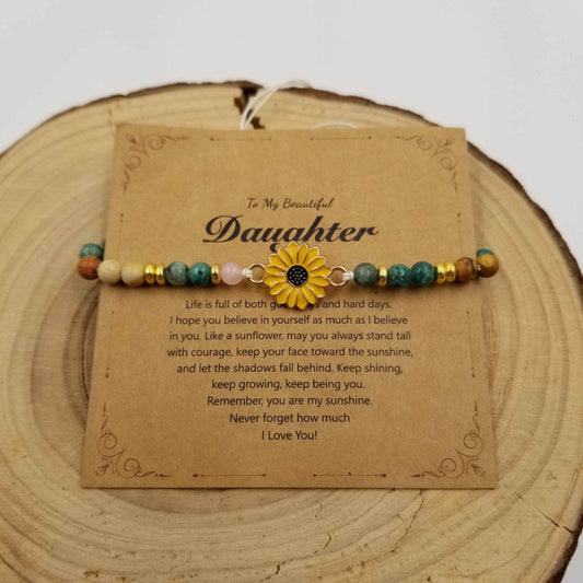 Natural Stone Sunflower Bracelet - Daughter Gift
