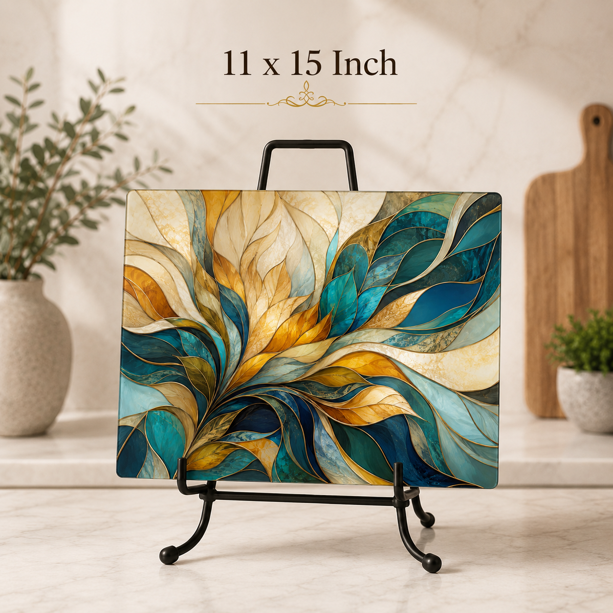Abstract Design Glass Cutting Board, Charcuterie Tray: 11x15 inch