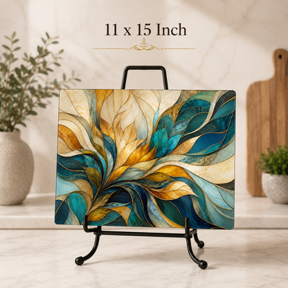 Abstract Design Glass Cutting Board, Charcuterie Tray: 11x15 inch