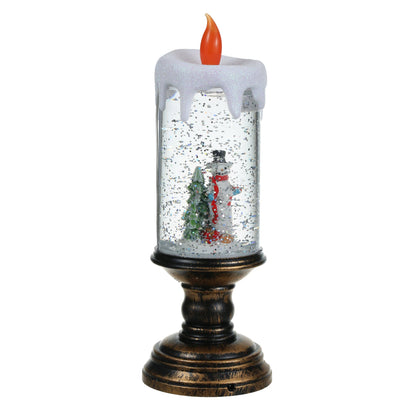 Christmas Musical Snow Globe Candlestick Lantern with Snowman Scene for Christmas Decoration