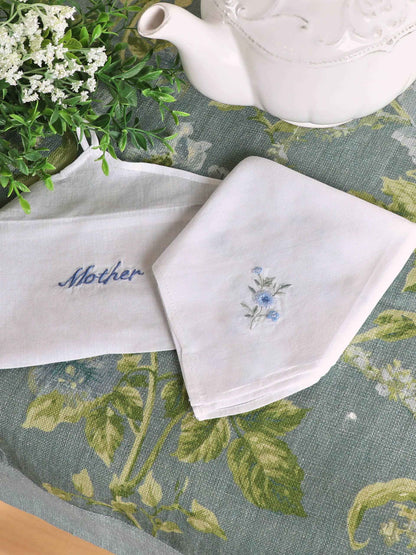 Mother Embroidered Envelope Hankie: Blue