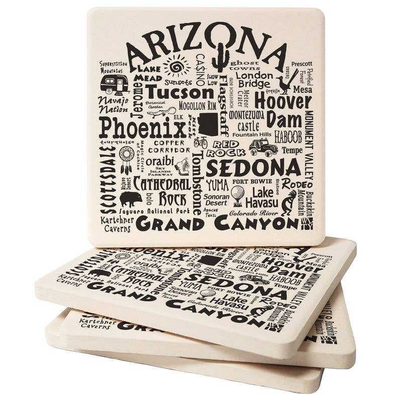 Arizona Life 4pk Square Stone Coaster Set 4.25"