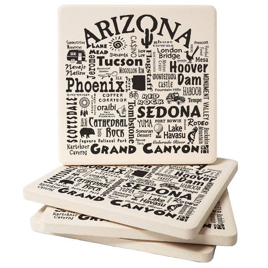 Arizona Life 4pk Square Stone Coaster Set 4.25"
