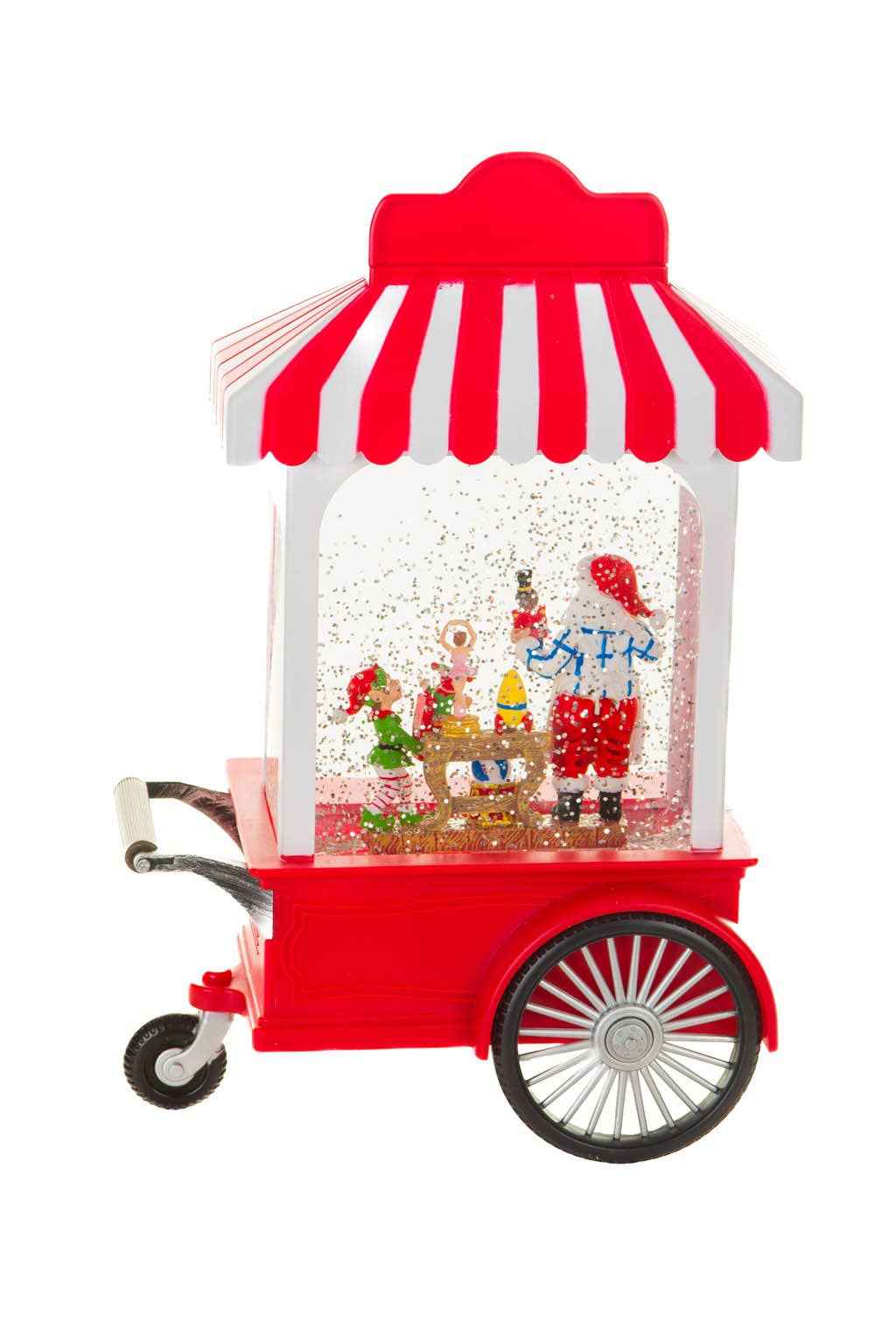 Red/White LED Santa's Workshop Cart Snow Globe w/ Toymakers